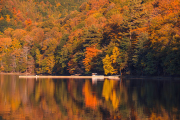 Amazing Color Autumn Landscape View with a Lake, Mont Saint Hilaire, Quebec, Canada 