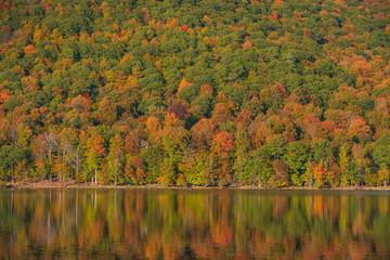 Amazing Color Autumn Landscape View with a Lake, Mont Saint Hilaire, Quebec, Canada 