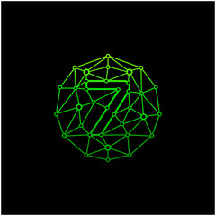 Number 7 Logo Design Template. Technology Digital logo . negative space, line, chip, concept. network icon, connect concept - Vector