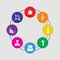 8 colorful round icons set included goals, profits, success, newsletter, rate, award, work, rating