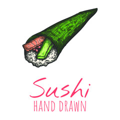 Temaki sushi hand drawn vector illustration, isolated sketch.