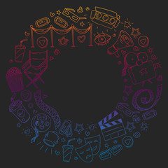 Cinema pattern with vector icons. Movie, television, theatre.