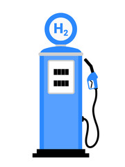 Old retro and vintage fuel station with fuel gun. Letter H as symbol of hydrogen fuel cells. Vector illustration isolated on white