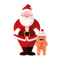 santa claus with gingerbread man on white background