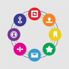 8 colorful round icons set included placeholder, user, move, email, star, bookmark, down arrow, picture