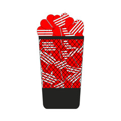 Broken and bandaged hearts in a trash can. Conceptual vector clipart and drawing. Isolated illustration on white background.  