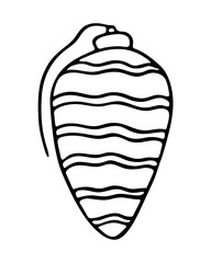 Vector hand drawn outline illustration of Christmas tree ornament. Black contour doodle, line art style. New Year and Christmas decoration. Coloring book design element. Poster, greeting card template