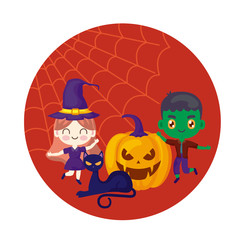 scene of children disguised with icons halloween