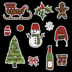 A set of elements for the new year. icons. Christmas decorations. 