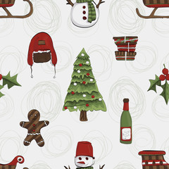 pattern of elements for the new year. Christmas decorations. . It can be used for backgrounds, websites, brochures, postcards, etc.