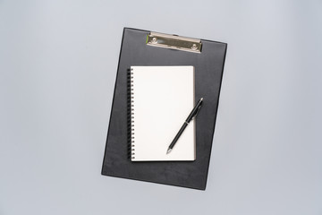 Grey & white stationary top view for creative & business concept