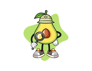 Obraz premium Avocado archaeologist mascot design vector. Cartoon character illustration for business, t shirt, sticker.