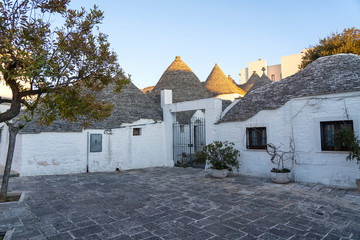 Trulli of Alberobello. View of Trulli houses .The traditional Trulli houses in Alberobello city,...