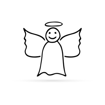 doodle angel icon, hand drawing vector illustration