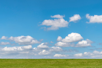 草はらの上の青空と雲