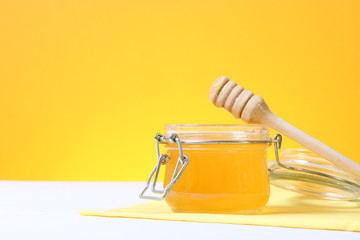 Fresh honey on the table.