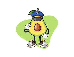 Avocado police officer mascot design vector. Cartoon character illustration for business, t shirt, sticker.