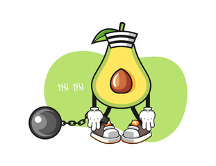 Avocado prisoner mascot design vector. Cartoon character illustration for business, t shirt, sticker.