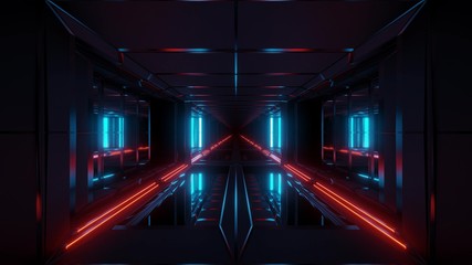endless futuristic scifi science-fiction tunnel corridor space hangar 3d illustration background wallpaper