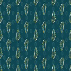 Dark elegant feather pattern with abstract oval shapes. Seamless vector backrgound design print.