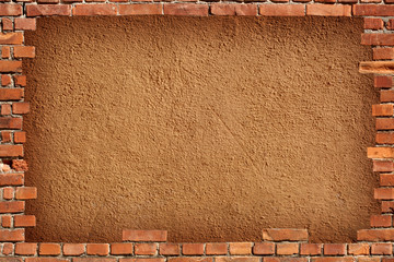 brick wall frame with plaster foreground with copy space for your text