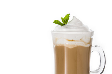 Peppermint coffee mocha for Christmas isolated on white background. Copy space