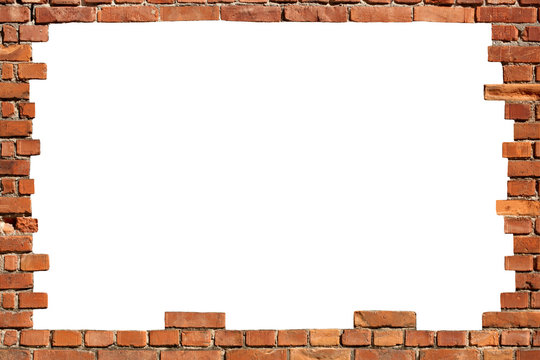 grungy brick wall frame with clipping path and copy space for your text