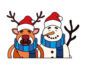 snowman with reindeer on white background