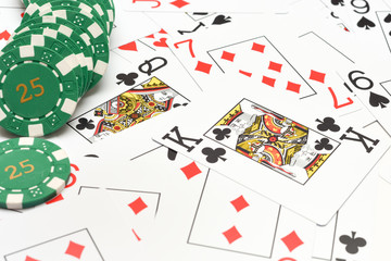 Casino games background with cards and chips
