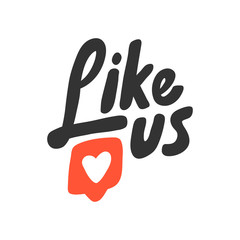 Like us. Sticker for social media content. Vector hand drawn illustration design. 