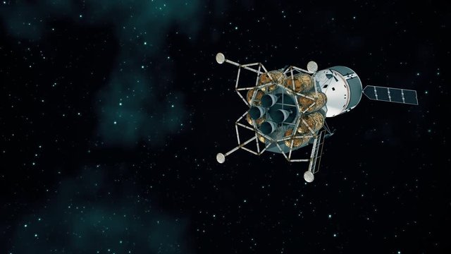 Interplanetary Space Station Flying To The Moon. 4K. 3D Animation. 3840x2160.