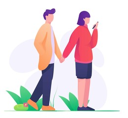 Couples holding hand in park flat illustration