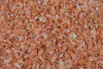 Group of dry raw sea shrimp prawn at fresh market for pattern background..