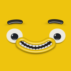 Yellow high-detailed emoticon face, vector illustration