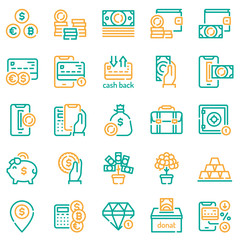 Finances management green color linear icons set