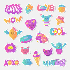 Doodle patch set Kawaii doodle characters collection