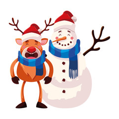 snowman with reindeer on white background