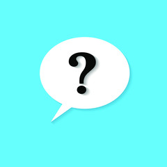 Speech bubble with question mark icon on blue background. Vector illustration.