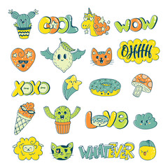 Doodle patch set Kawaii doodle characters collection