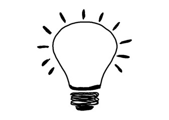 hand drawn Light bulb icon or symbol with concept of idea on white background.