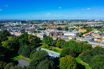 Aerial drone view of Clontarf neighborhood in Dublin city. Aerial Irish city view.