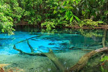 Blue Pool, turquoise crystal clear spring in middle of forest, Krabi, Thailand