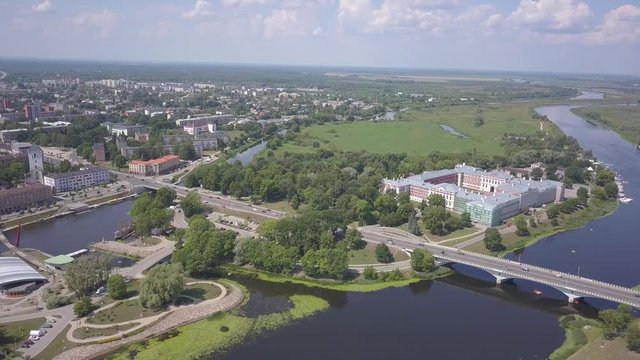 Aerial view of Jelgava city Latvia Zemgale drone top view 4K UHD video