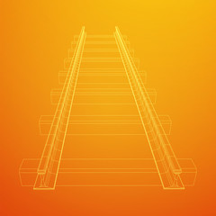 Straight rails. Railway wireframe low poly mesh vector illustration