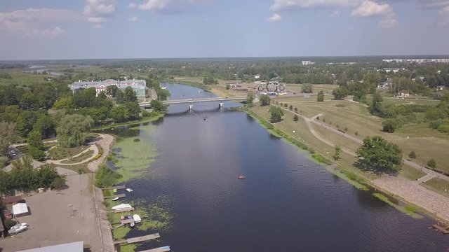Aerial view of Jelgava city Latvia Zemgale drone top view 4K UHD video