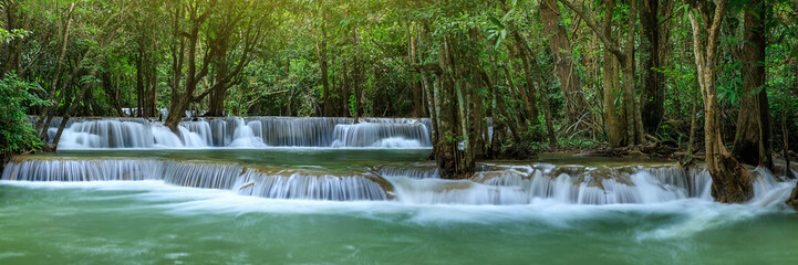 Huai Mae Khamin Waterfall level 2, Khuean Srinagarindra National Park, Kanchanaburi, Thailand  panorama © wirojsid