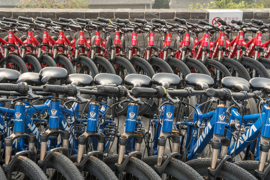 Rental bikes for the city wall in Xian, China