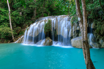Fototapeta na wymiar Waterfall level 2, Erawan National Park, Kanchanaburi, Thailand