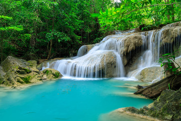 Fototapeta na wymiar Waterfall level 1, Erawan National Park, Kanchanaburi, Thailand