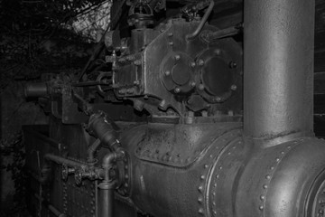 Train Transport: Railroad worker and old steam train 